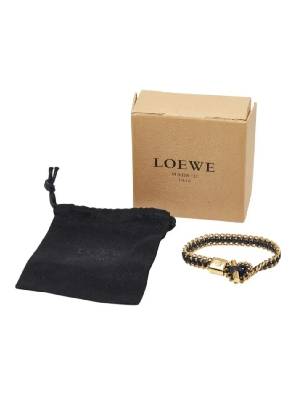 Loewe Chain Bracelet Gold Black Leather Plated